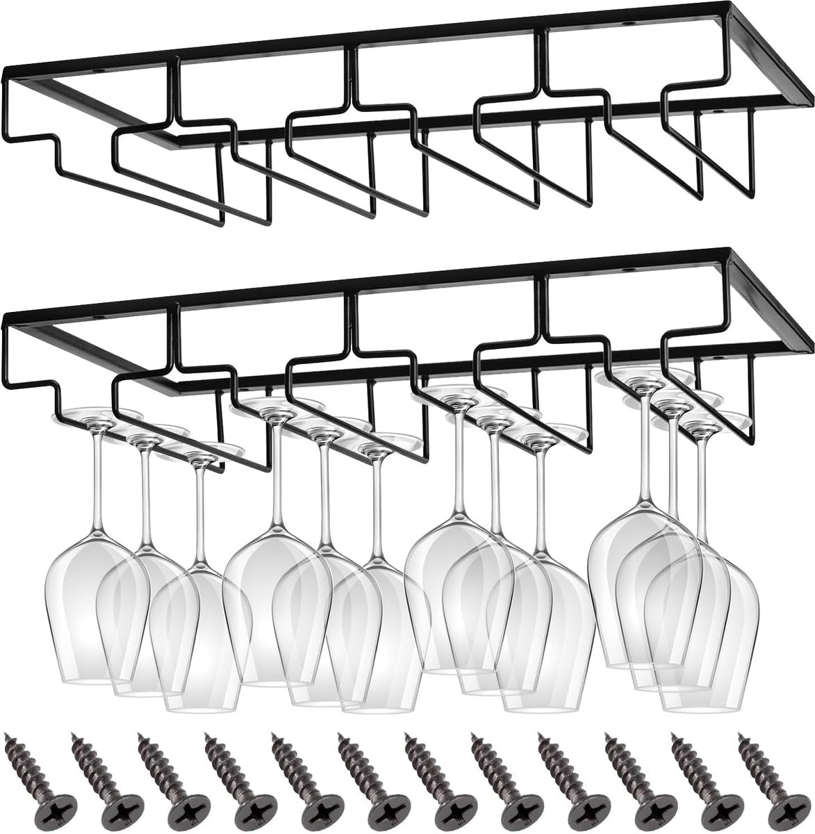 DEPAR Wijnglasrek, 2 stuks, onder kast, wijnglasrek, 4 rijen metalen wijnglazen, ophangbeugel, glazen wijnglasrek - ShopVlot