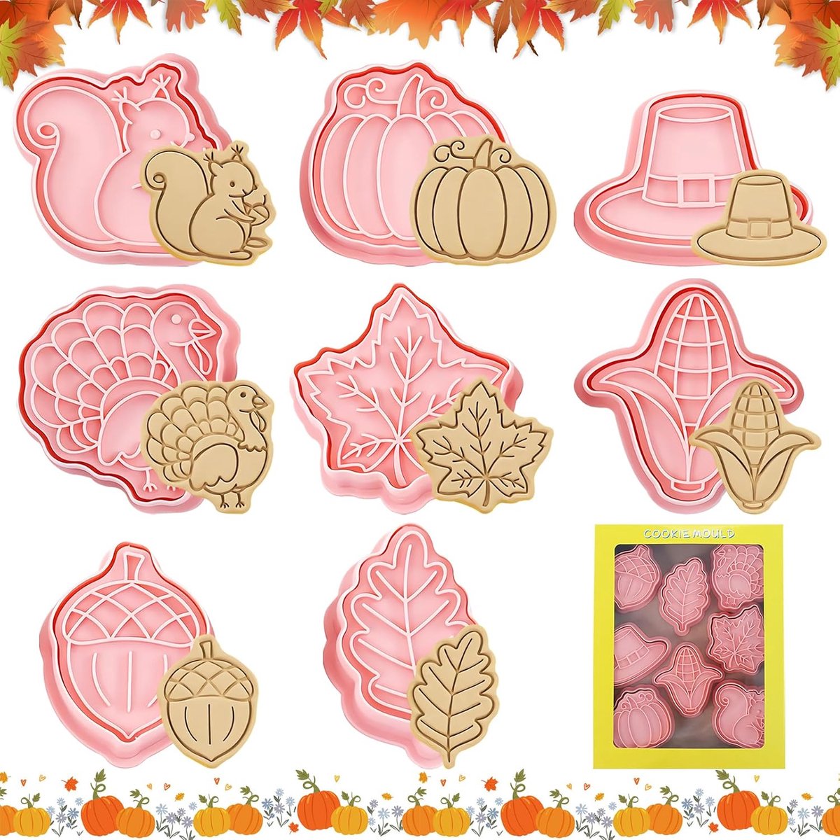 8 Pieces Kids Cookie Cutters Cookie Cutter Set Cake Decoration Cutters Thanksgiving Cutters Animal Cutters Cartoon - ShopVlot