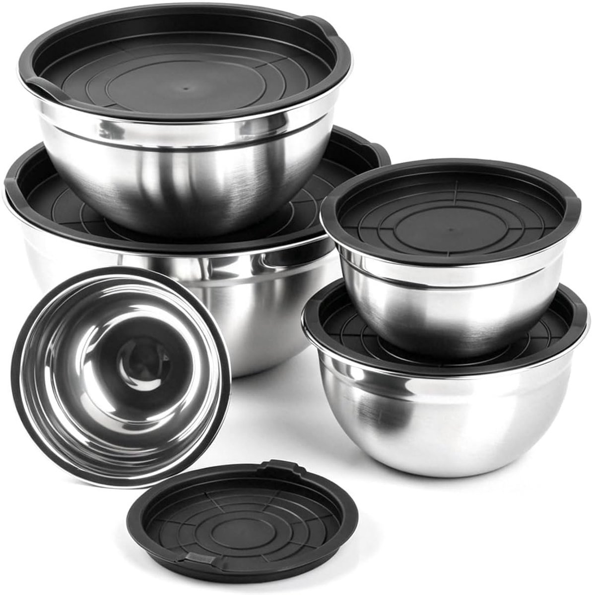 Set van 5 roestvrijstalen mengkommen (4,5 l/2,7 l/1,6 l/1,1 l/0,7 l), roestvrijstalen nestende saladekom met - ShopVlot