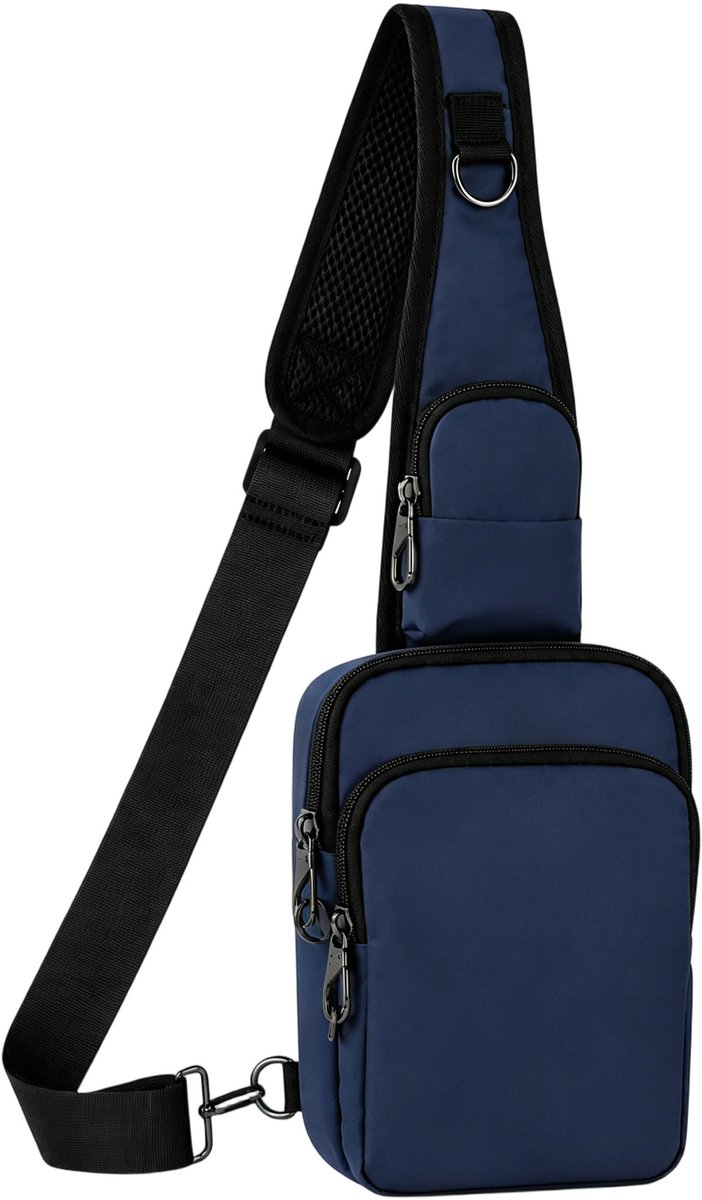 Anti-diefstal schoudertas met RFID-blokkering en ritssluiting Sling borst-crossbodytas, waterdichte schoudertas, crossbody tas en rugzak voor heren en dames, wandelen en buitensporten Reistas Outdoor Wandelen-Marineblauw