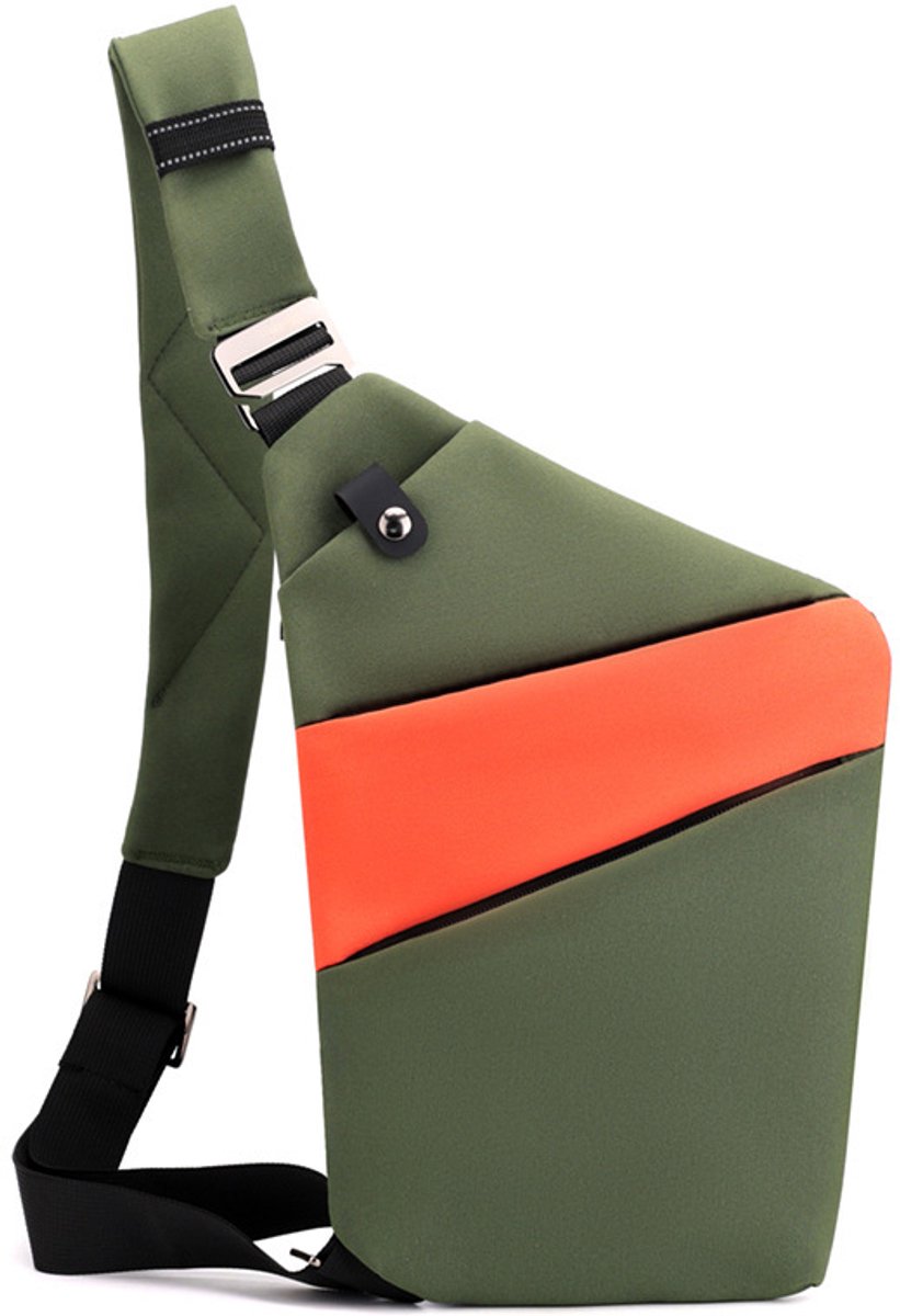 Veilige Schoudertas met Anti-Diefstal Functie - Waterdichte Crossbody Bag-schoudertas met grote capaciteit-Stijlvolle reistassen-Schoudertas links-Groen en oranje