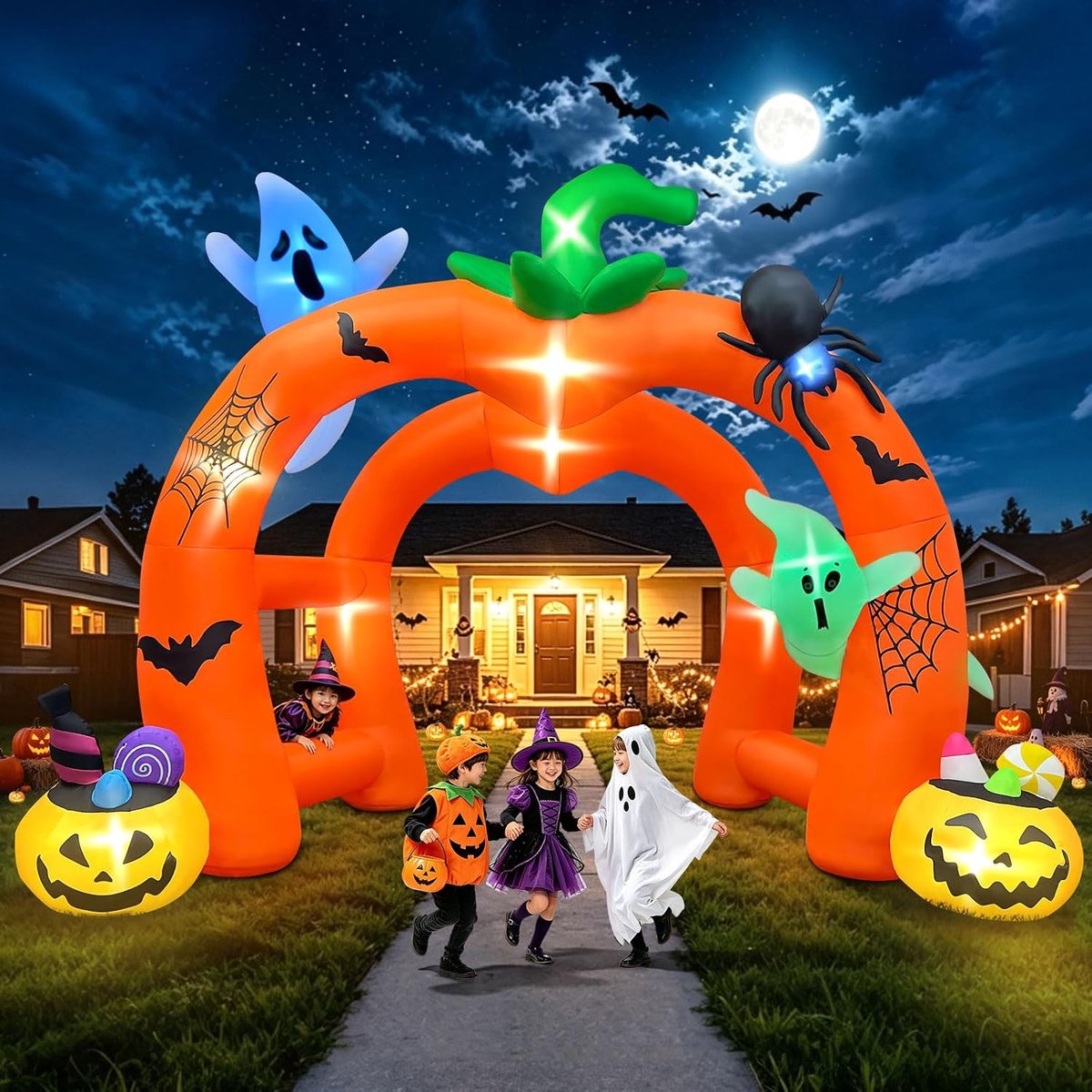 Kalolary 3,6 m Halloween decoratie outdoor opblaasbare pompoen dubbele boog - ShopVlot