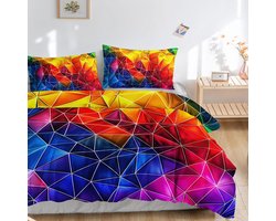 HOSIMA Colourful Triangle Print Bedding Set for Boys and Girls Duvet Cover and 2 Pillowcases (Colorful Triangle S) - ShopVlot