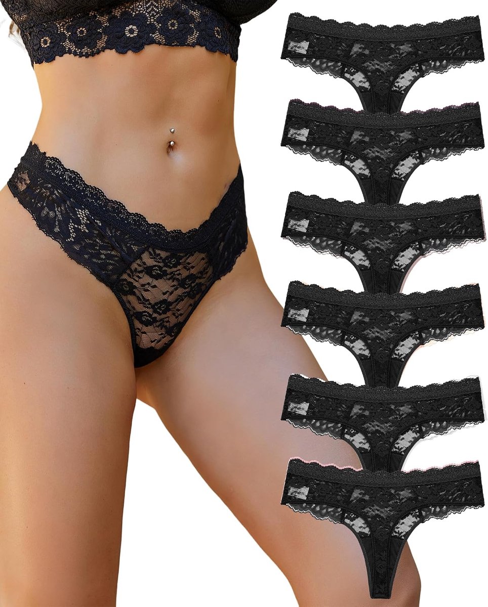 ALL OF SHE Pack of 6 Women's Lace Sexy Underpants Women's Underwear Thong Multipack S-XL - ShopVlot