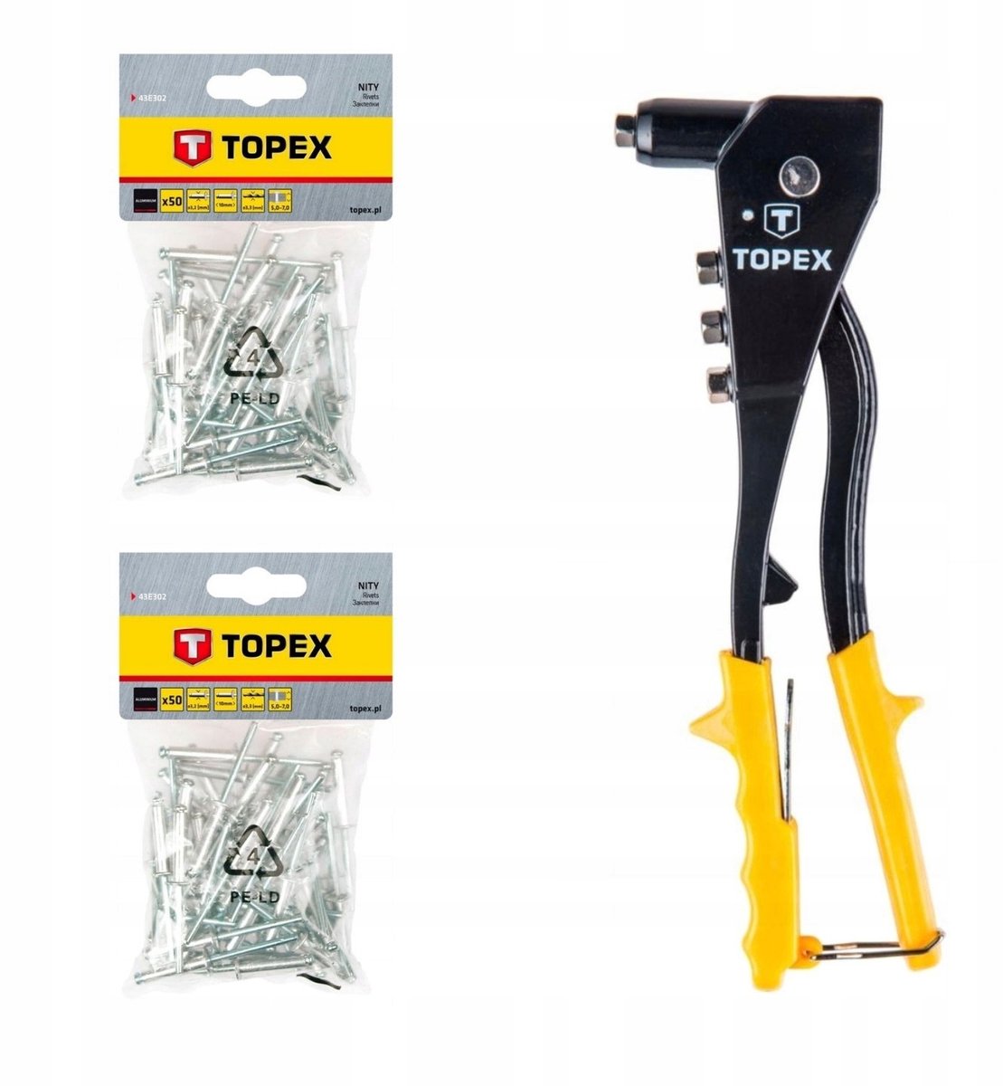 TOPEX Nitset: Nitboormachine met 100 Aluminium Klinknagels (3.2mm)