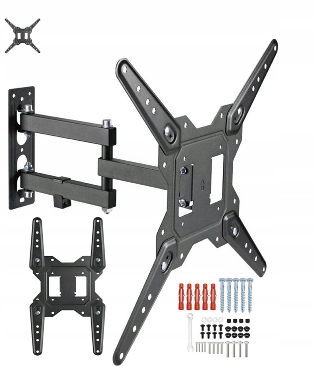 Draaibare TV Muurbeugel - 14-55 inch, 30 kg, Zwart