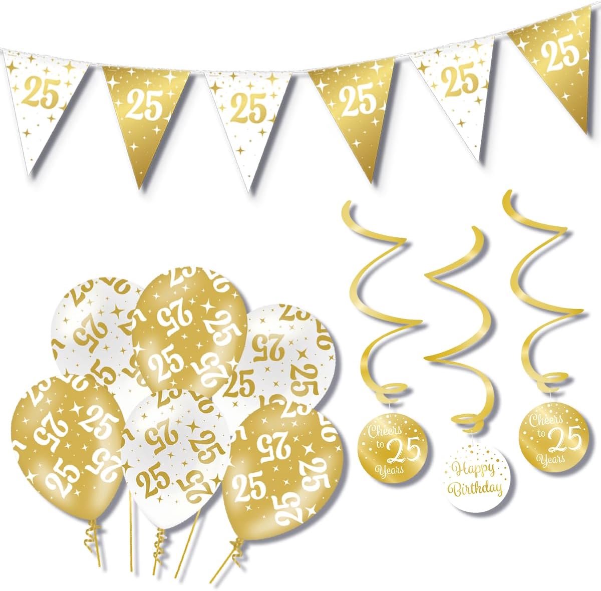 Verjaardagset 25 Jaar - Wit-Goud - Decoratie Pakket - Compleet feest zo geregeld - ShopVlot