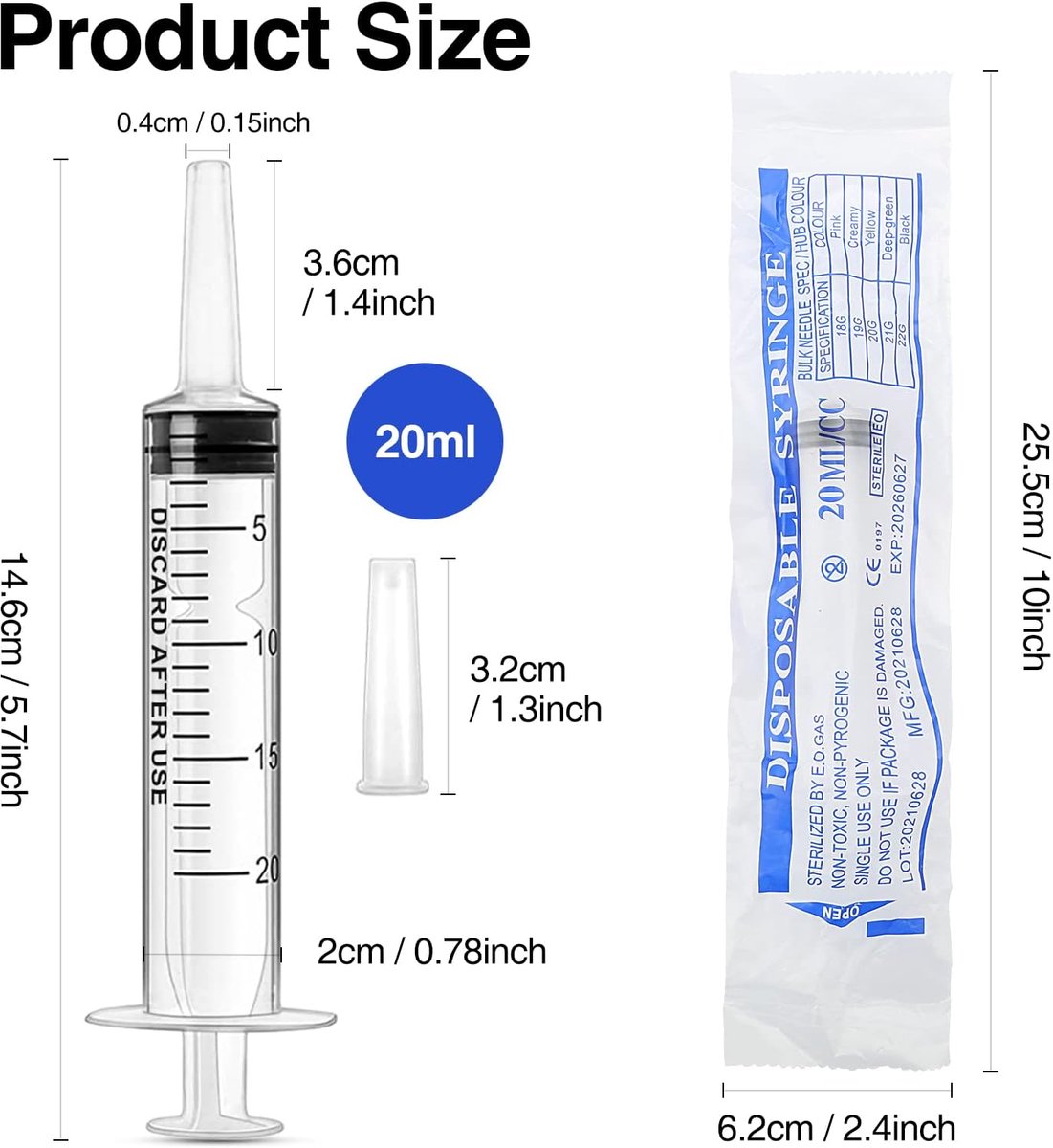 Spuit 20ml - Herbruikbare plastic spuit met dop - Hygiënisch verpakt - Geschikt voor dierenvoeding - ShopVlot