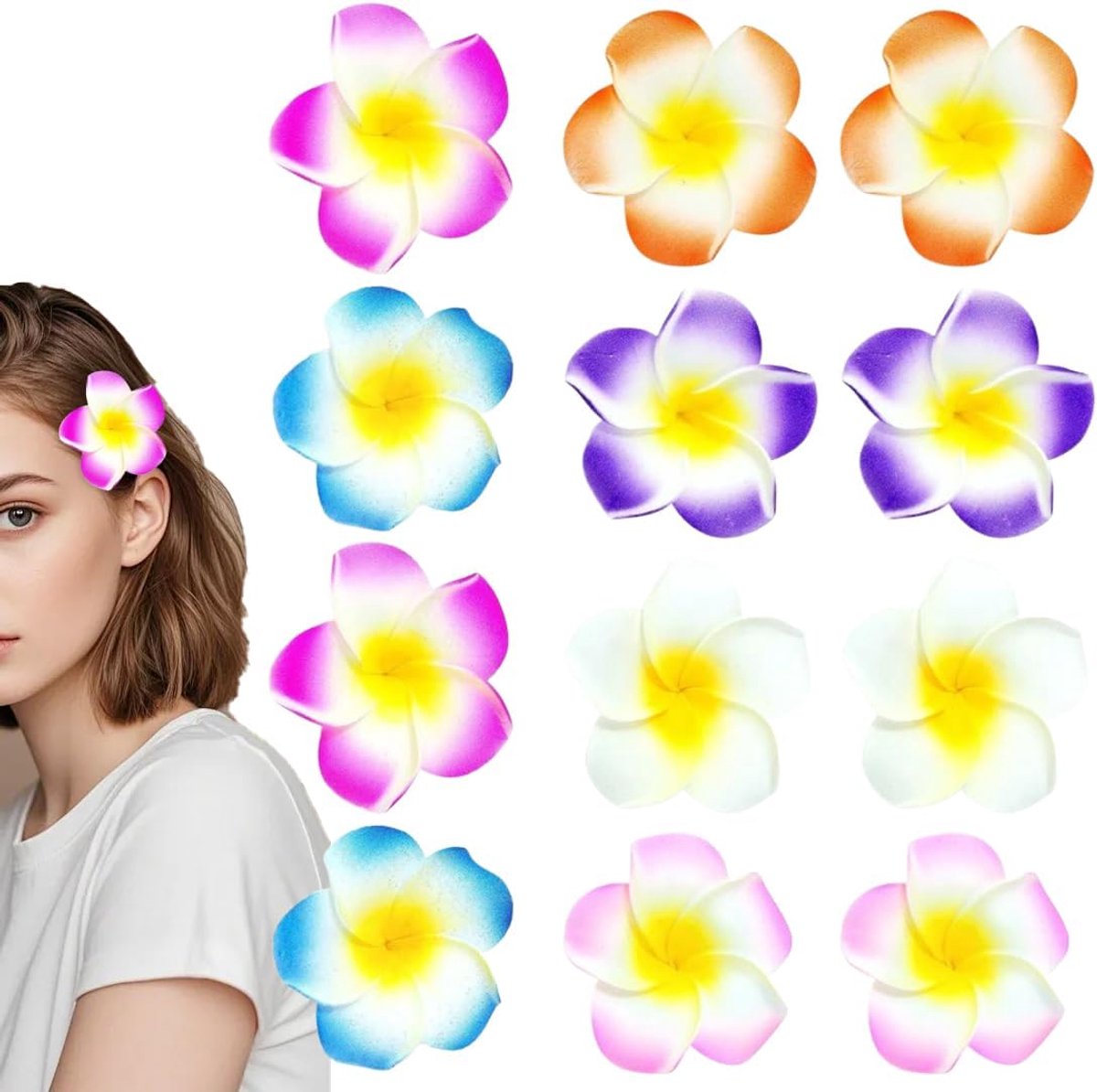 Haarspelden frangipani bloemen - veelkleurige clips - tropische accessoires - perfect voor bruiloften - ShopVlot