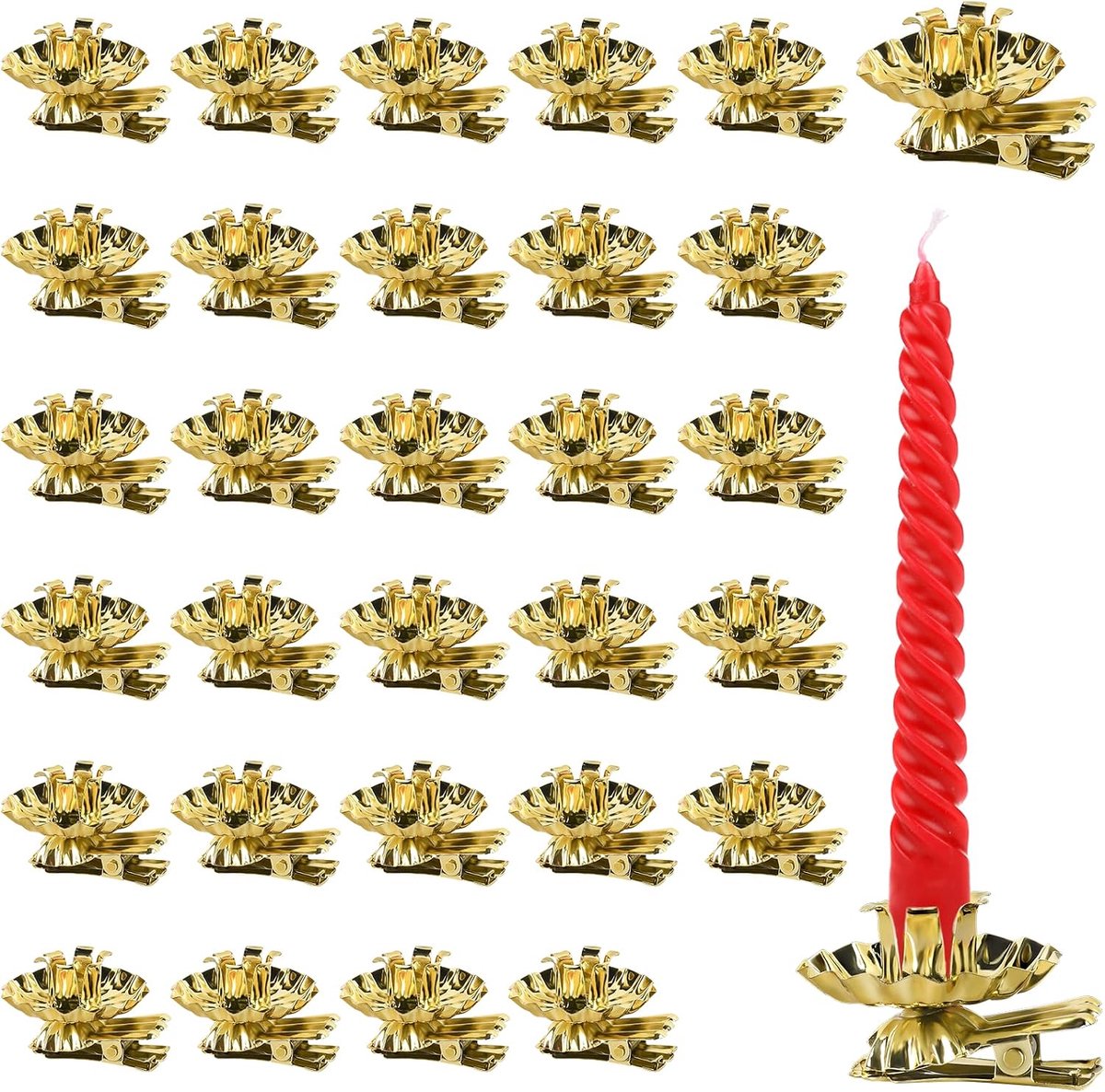 Candle holder clips 30 stuks - vintage goud metaal - voor kerstboom decoratie - herbruikbaar en stevig - ShopVlot