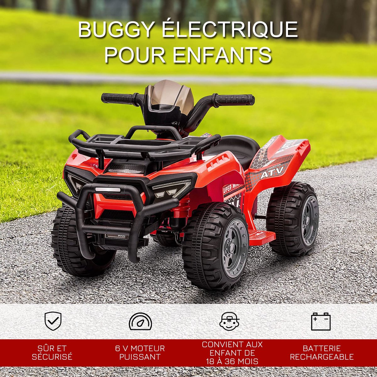 HOMCOM Quad Buggy Elektrische auto voor kinderen, quad, elektrisch, 18-36 maanden, 6 V, 2 km/u, max. rood - ShopVlot