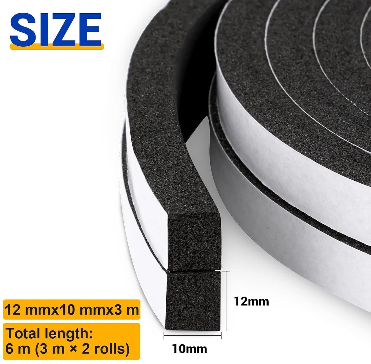 Afdichtingstape - Zelfklevend - 12 mm x 10 mm x 3 m - Neopreen Rubber - Voor Isolatie van Ramen en Deuren