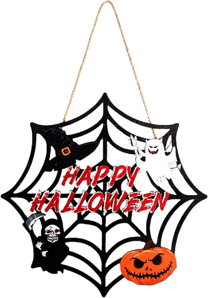 Hangend pompoenornament – ​​28 x 28 cm – Houten Halloween-bord voor de voordeur – Halloween-deurbordje – Wandhanger – Decoratie voor deur en muur – Pompoen-wanddecoratie – Sfeervolle decoratie voor Halloween-feest – Hangend bord voor huis, terras