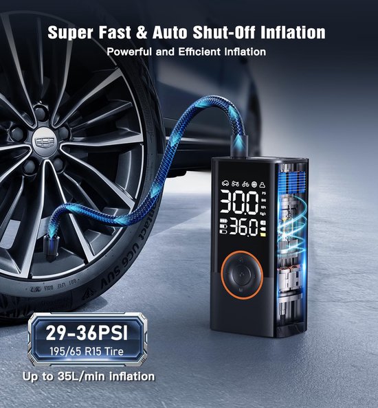 Draagbare draadloze bandenpomp - Mini-compressor met digitale drukmeter - 150PSI & 3x sneller oppompen - Automatische uitschakeling & grote accu - Universeel oppompapparaat voor auto's, motoren, fietsen en ballen — afbeelding 3