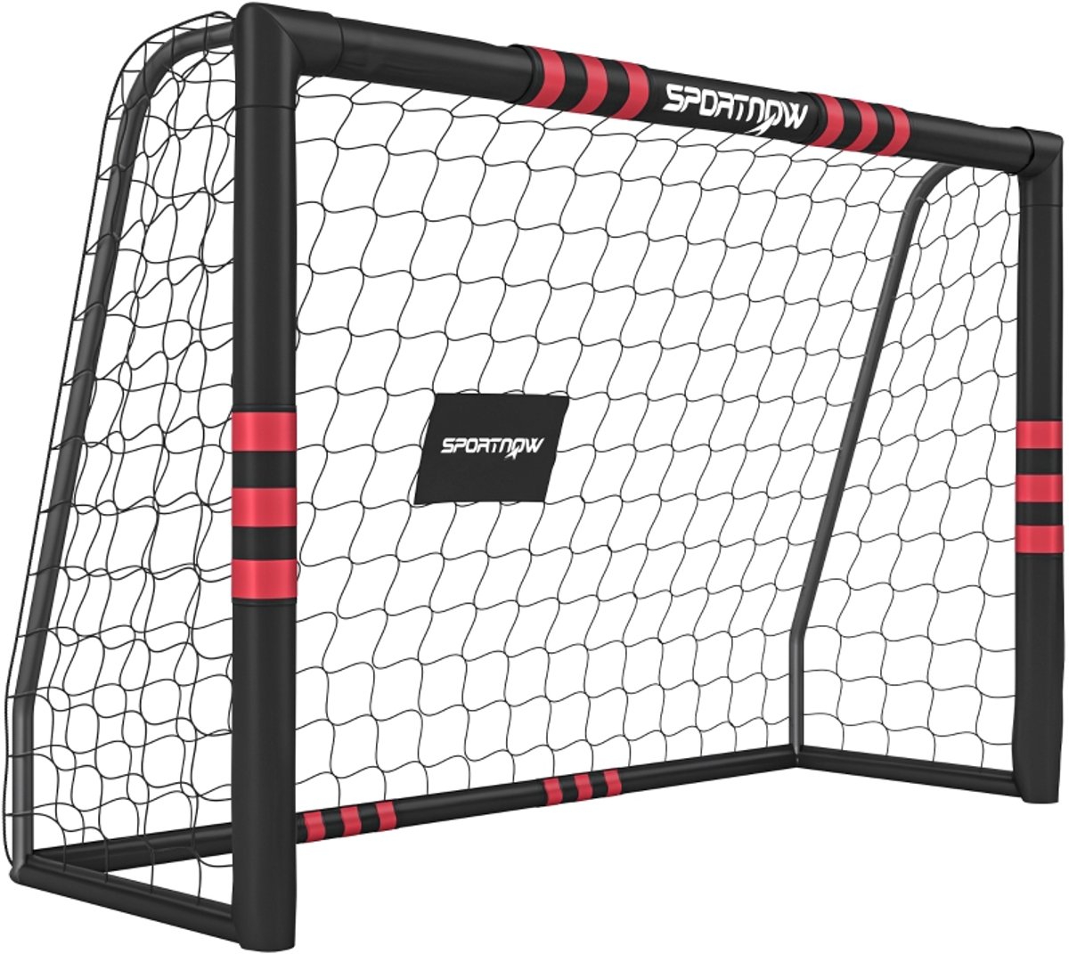 MIVRAY Voetbaldoel – Gepolsterde Framebescherming – 180 x 120 cm – Metaal – Zwart Rood – Tuintraining En Spel – Met Grondankers