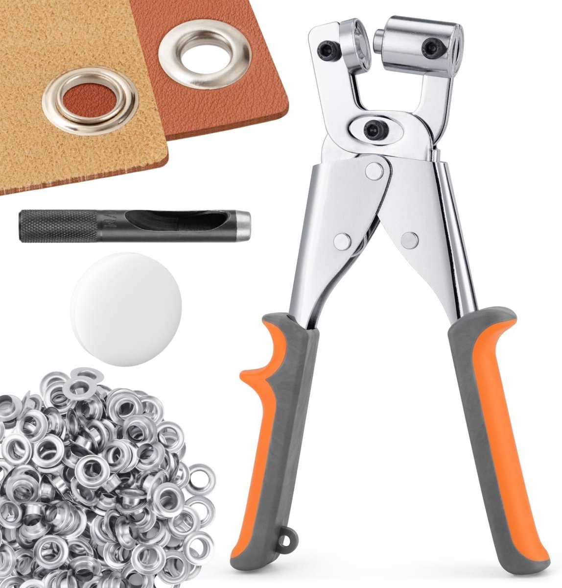 Zeilringen met tang - Zilverkleurig - 10 mm - Grommet Tool Kit met Handpuncher - Voor Stof en Papier