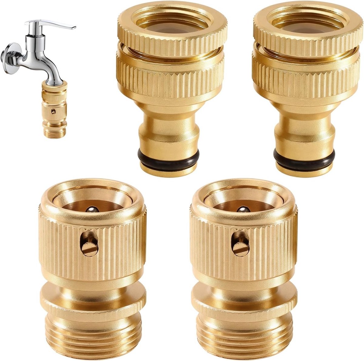 Kraan opzetstuk tuinslang - Messing - 1/2 en 3/4 inch - Duurzame slangkoppeling - Voor tuin en huishouden