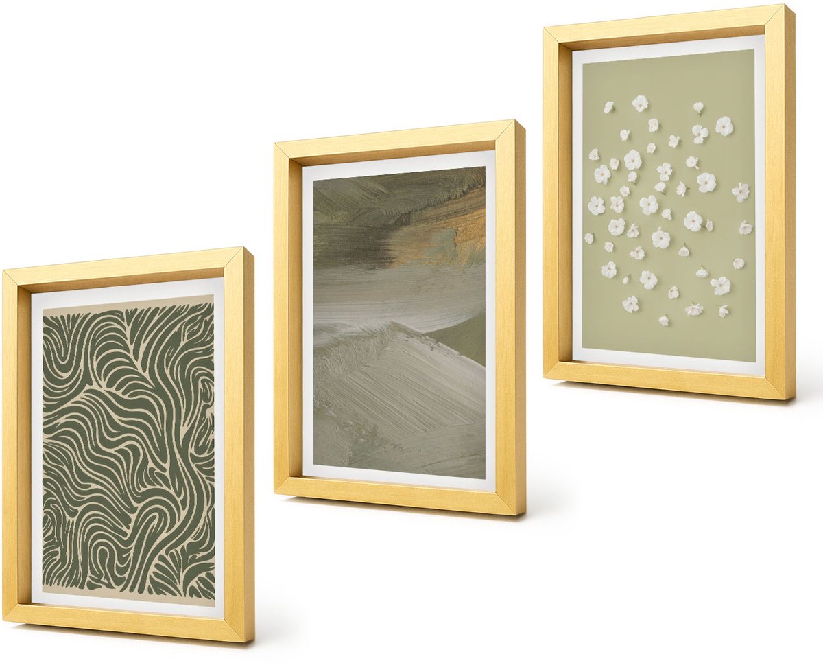 Coloray 4-Delige Schilderij Set - Golvende en abstracte patronen met boho-bloemen - 20 x 30 cm - Stijlvolle Muurdecoratie - Slaapkamer - Decoratieve Schilderijen