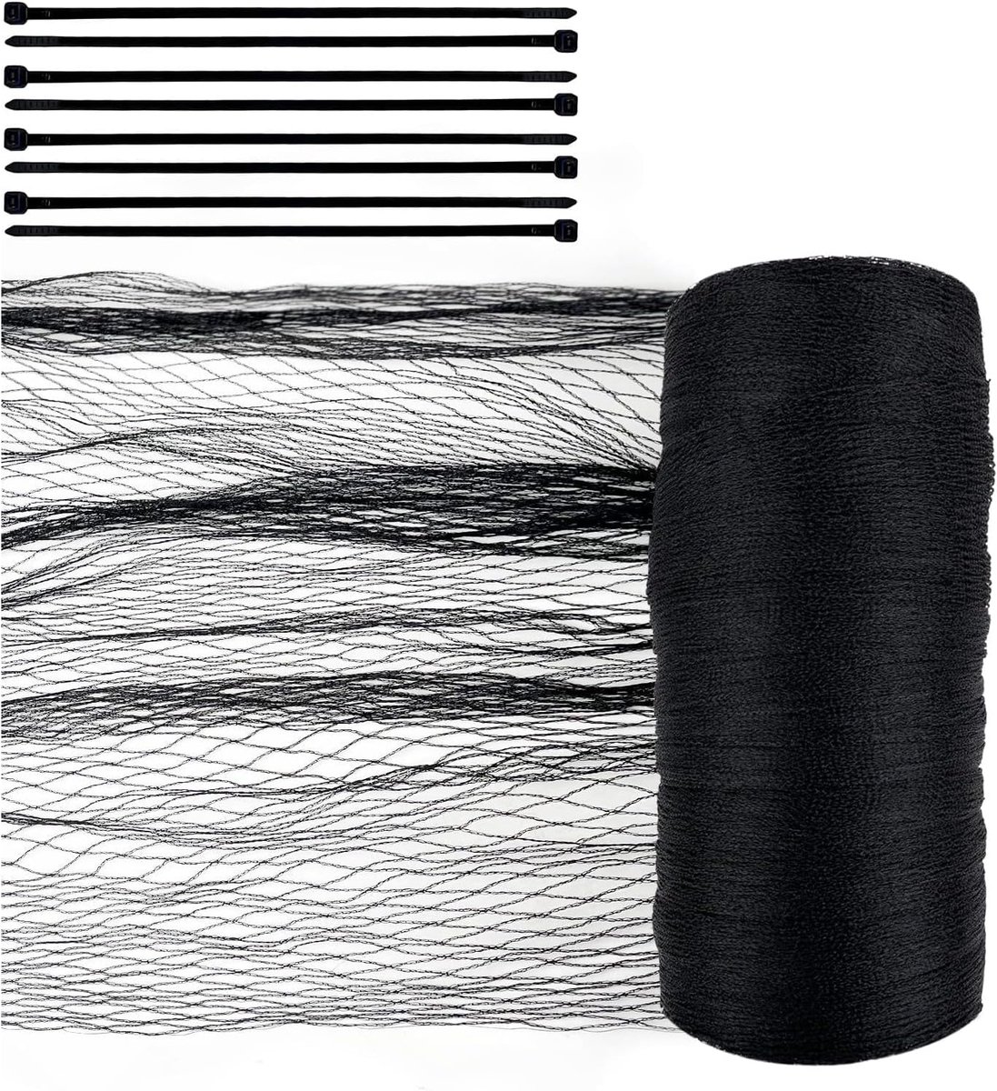 LUMITERRA Vogelnet, zwart, 2,3 m x 20 m, herbruikbaar, maaswijdte 15 x 15 mm, bevat 100 kabelbinders, ter bescherming - ShopVlot