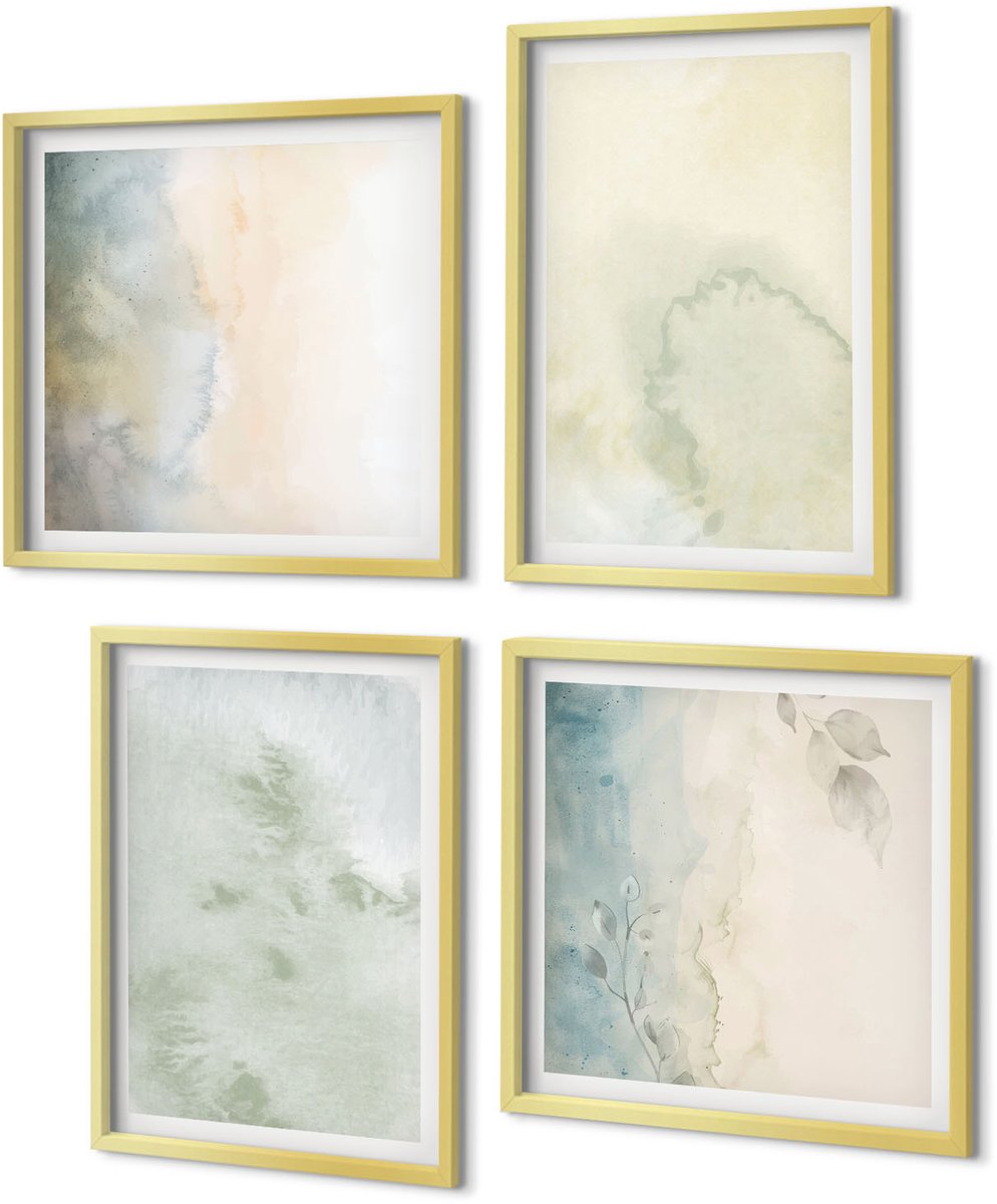 Coloray 4-Delige Schilderij Set - Pastelkleurige aquarelverf op canvastextuur - 40 x 40 cm en 40 x 60 cm - Muurdecoratie - Wanddecoratie - Hal - Stijlvolle Muurdecoratie