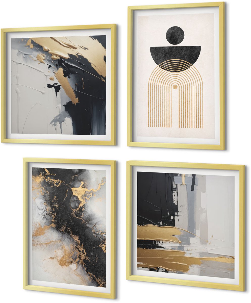 Coloray 4-Delige Schilderij Set - Geometrie en abstractie: elegante compositie - 40 x 40 cm en 40 x 60 cm - Muurdecoratie - Interieur Decoratie - Decoratieve Schilderijen