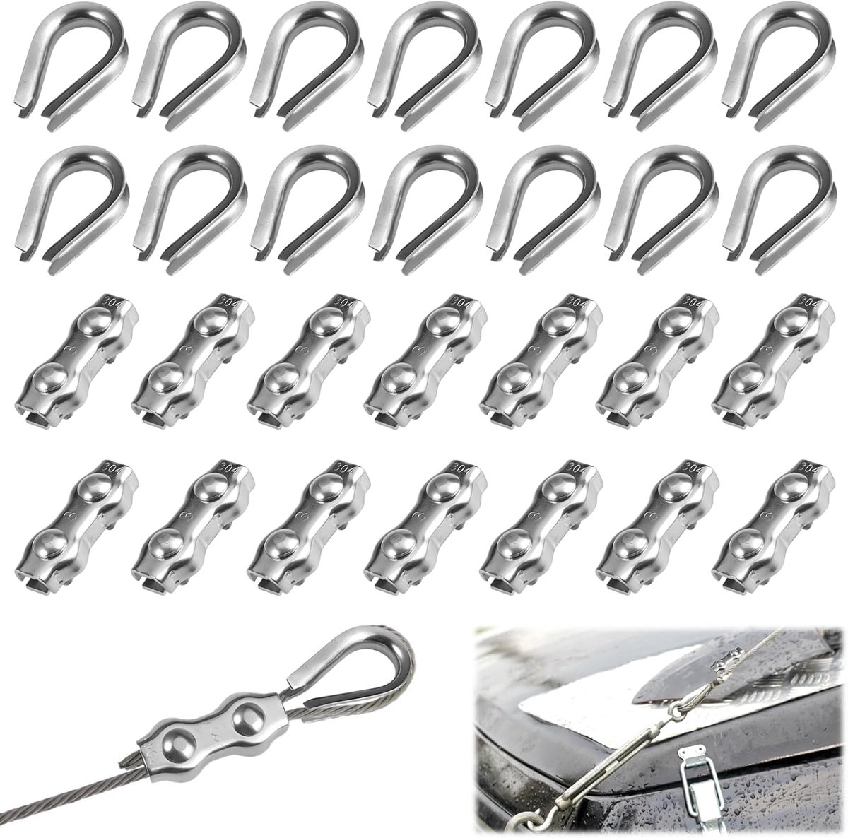 28 stuks roestvrij stalen kabelklemmen M3 set - ShopVlot