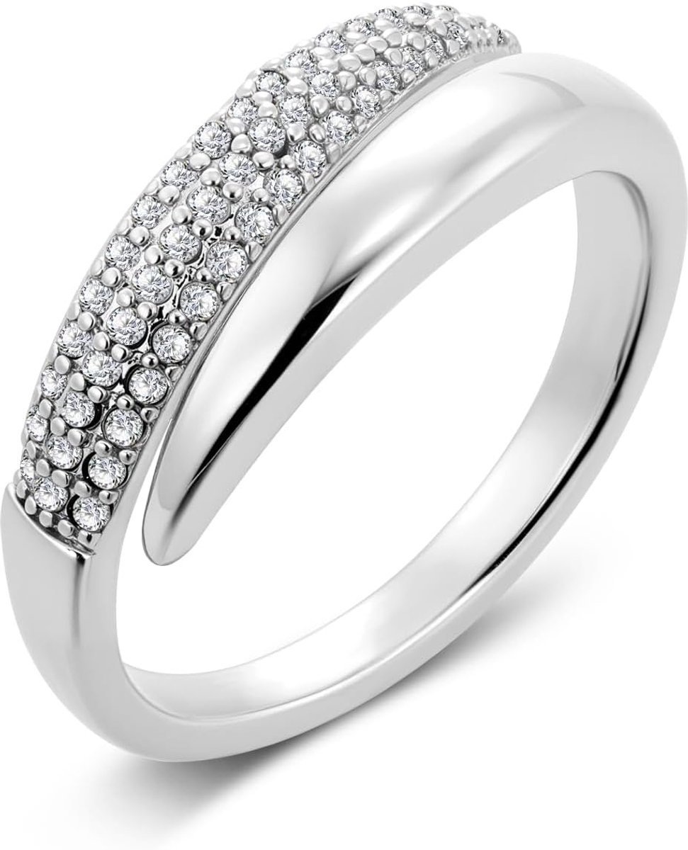 Women's Rings Silver Stainless Steel Adjustable Waterproof Size Men Rings Cubic Zirconia Thick Silver - ShopVlot