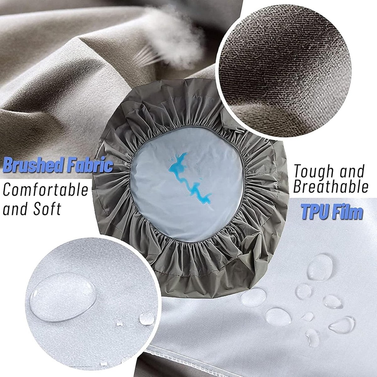 Waterproof Cotton Mattress Protector in Grey - Round Fitted Sheet with Deep Pocket & Elastic Band - ShopVlot
