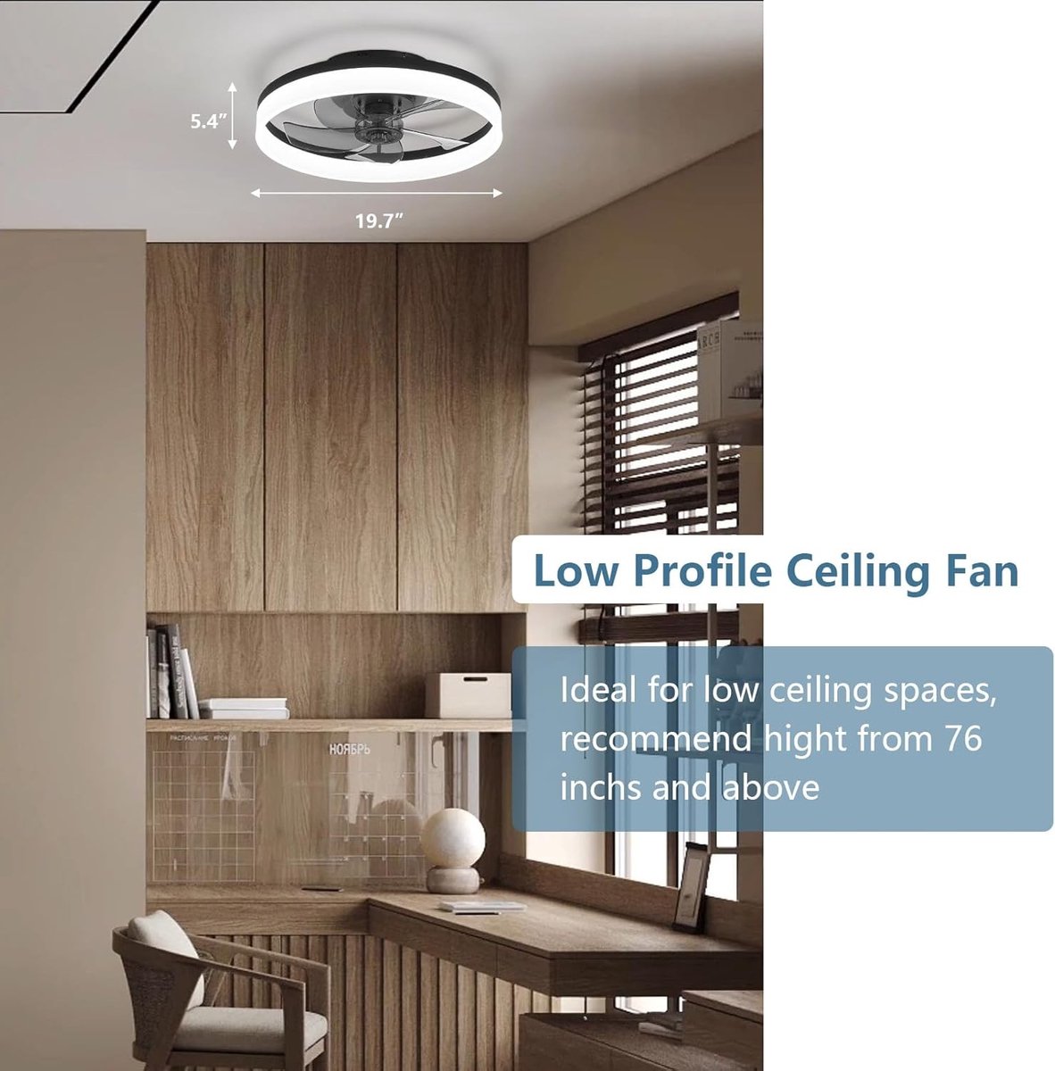 Plafondventilator met Verlichting - Zwart - D-Model - Dimbare LED met Afstandsbediening - Voor Slaapkamer en Eetkamer