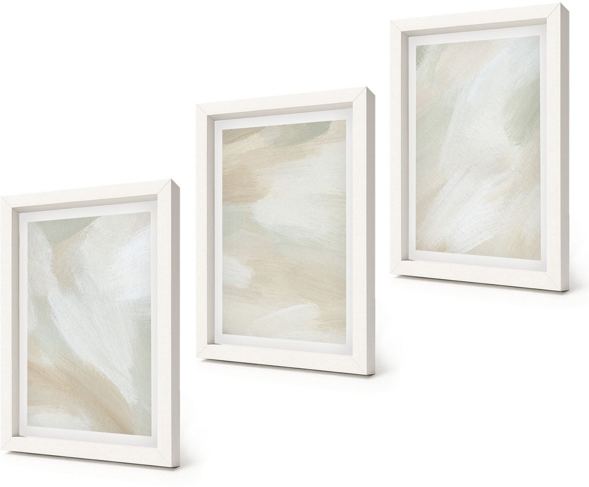 Coloray 3-Delige Schilderij Set - Verftextuur, sporen van verf, minimalisme - 20x30 - Muurdecoratie - Schilderijen Set - Woonkamer - Decoratieve Schilderijen