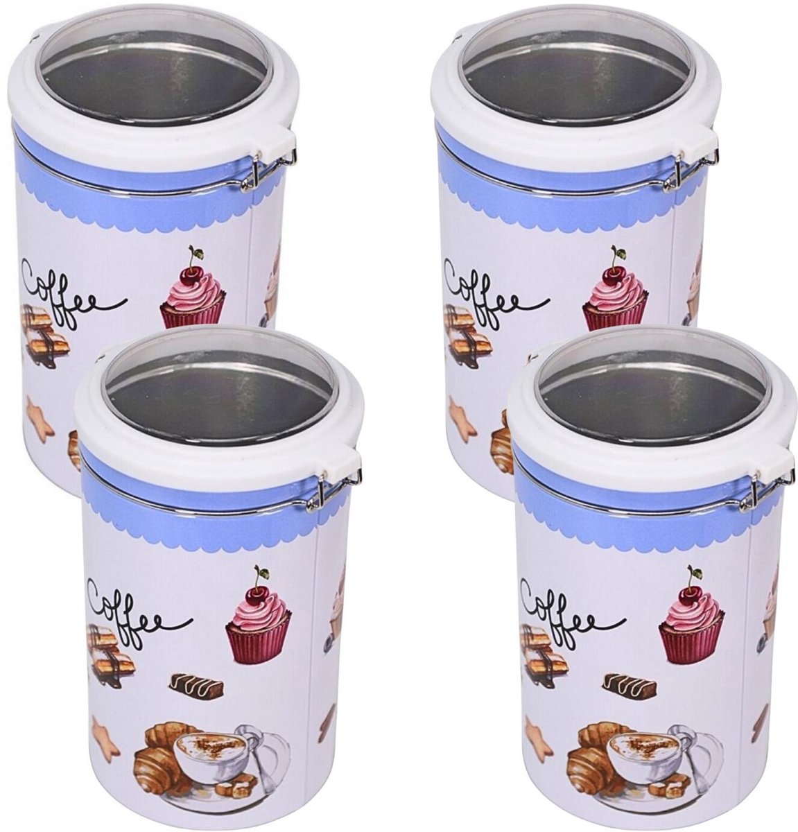 Excellent Houseware Keuken voorraadblik - 4x - rond - suiker / koffie - met beugelsluiting - 11 x 19 cm