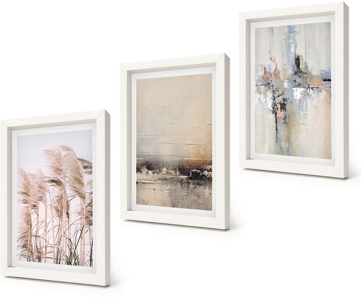 Coloray 3-Delige Schilderij Set - Abstracte patronen van natuurlijke vegetatie in ingetogen kleuren. - 20x30 - Stijlvolle Wanddecoratie - Interieur - Woonkamer Decoratie