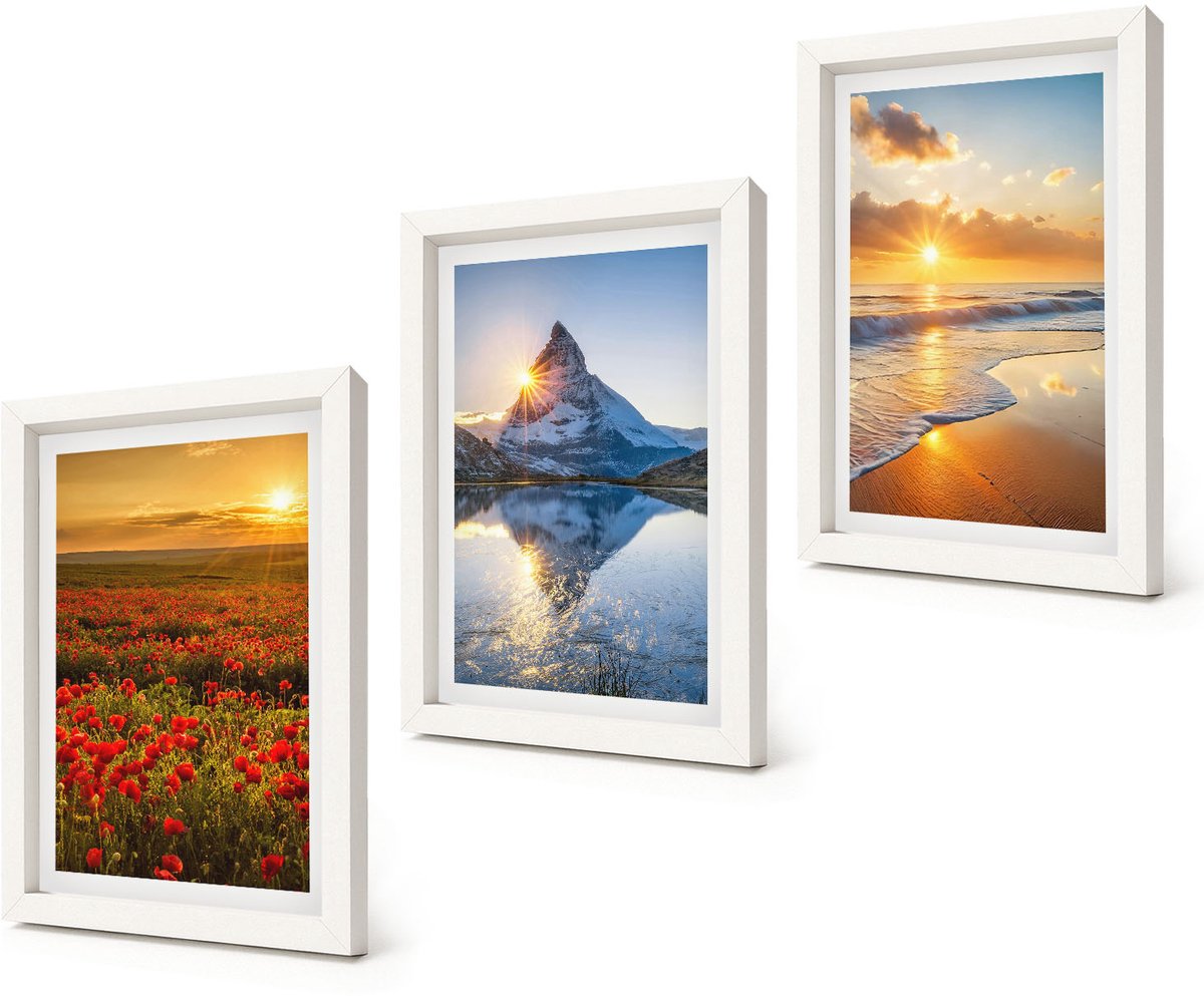 Coloray 3-Delige Schilderij Set - Berg- en kustlandschappen met zonsondergang - 20x30 - Decoratieve Schilderijen - Woonkamer - Interieur - Stijlvolle Muurdecoratie