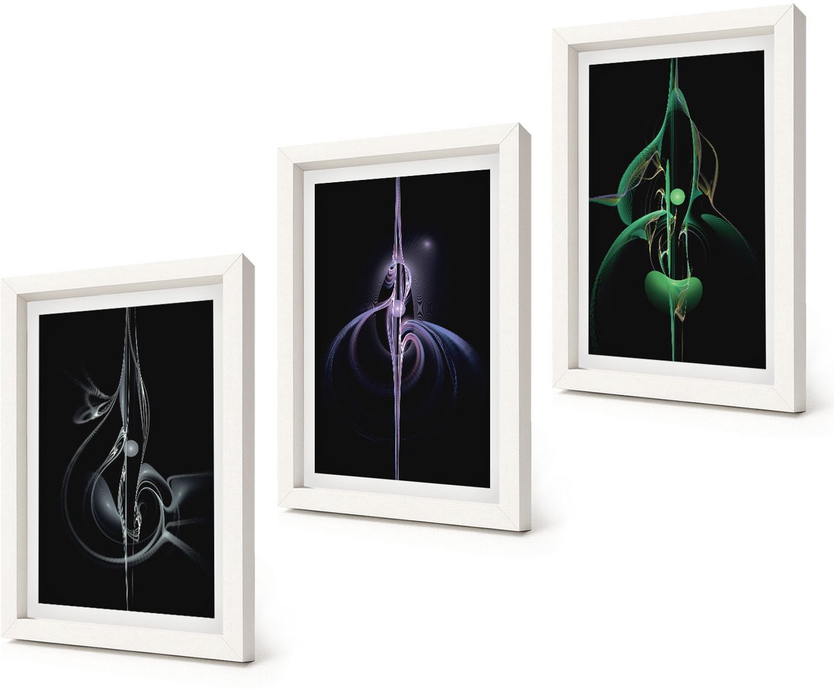 Coloray 3-Delige Schilderij Set - Abstracte patronen in zwart- en kleurtinten - 20x30 - Wanddecoratie - Schilderijen Set - Kantoor - Woonkamer Decoratie