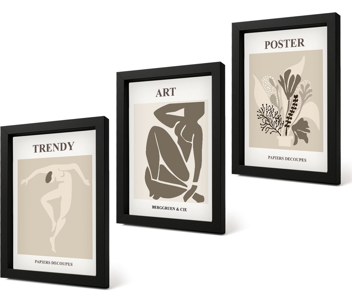 Coloray 4-Delige Schilderij Set - Mensfiguren met planten van Henri Matisse - 20 x 30 cm - Moderne Wanddecoratie - Slaapkamer - Muurdecoratie
