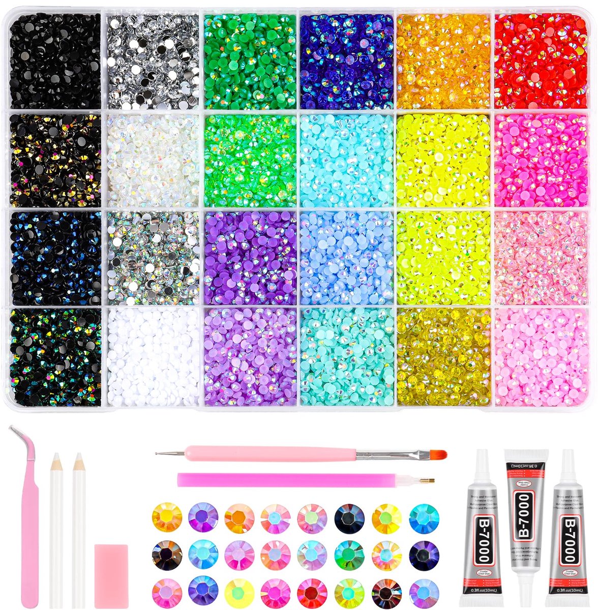 24 Kleuren Bedazzling Kit 20000 Stks Flatback Hars Steentjes Met 3 Lijmen - ShopVlot