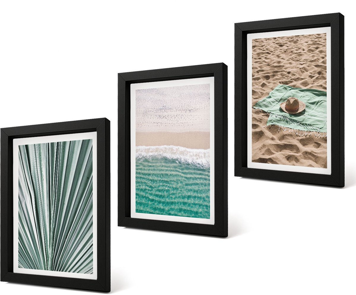 Coloray 4-Delige Schilderij Set - Uitzicht op het strand aan zee tijdens een zomervakantie - 20 x 30 cm - Moderne Wanddecoratie - Woonkamer - Stijlvolle Muurdecoratie