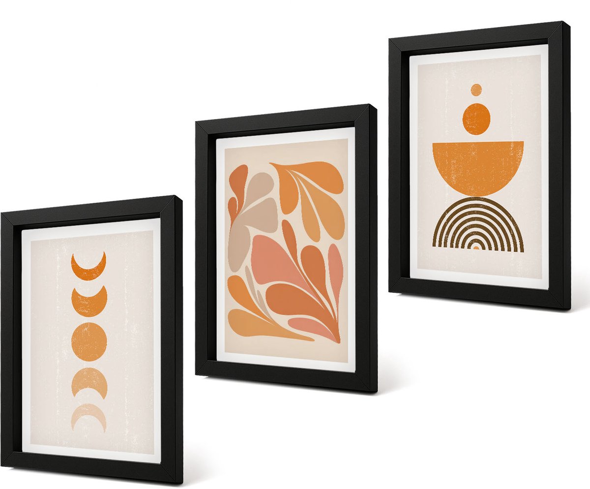 Coloray 4-Delige Schilderij Set - Abstracte vormen in oranje tinten - 20 x 30 cm - Muurdecoratie - Decoratieve Schilderijen - Wohnzimmer - Wanddecoratie