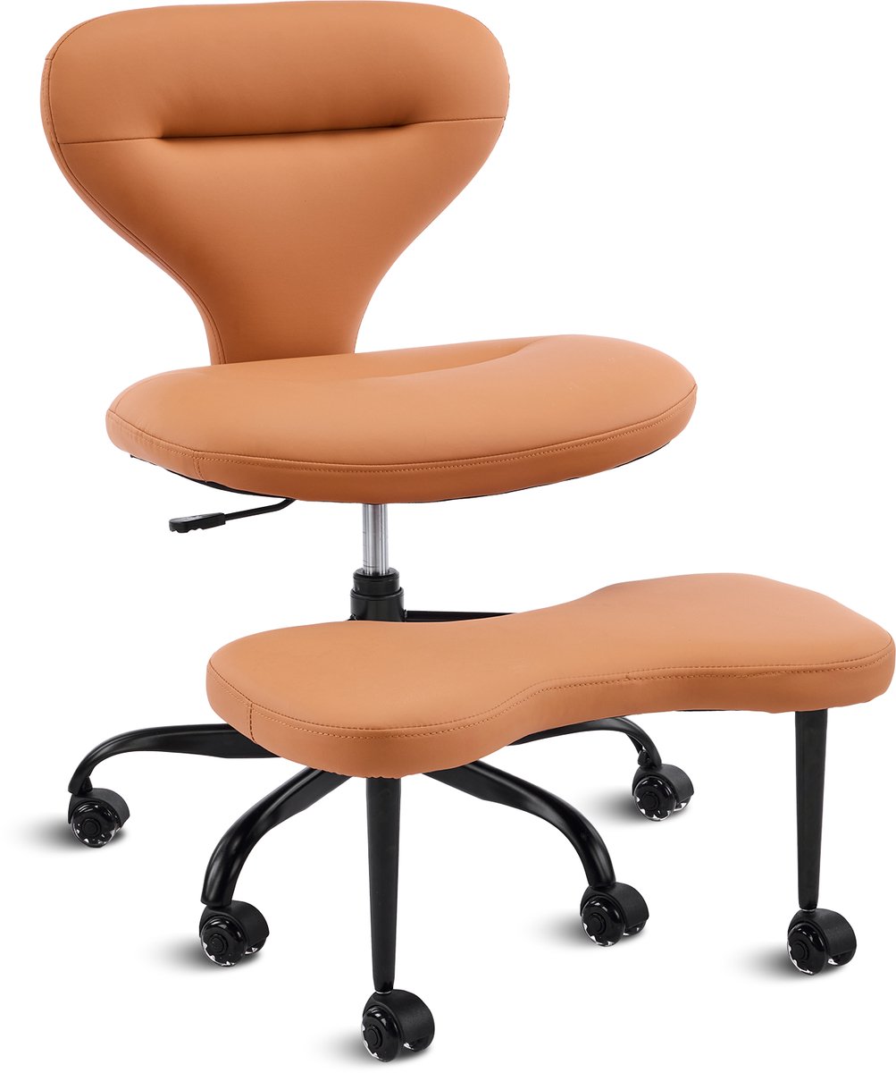 STILVORA Bureaustoel 67 x 80 x 84 cm Verstelbare Hoogte 360 Graden Draaibaar Met Voetsteun Voor Thuiswerk En Meditatie Kunstleer Oranje