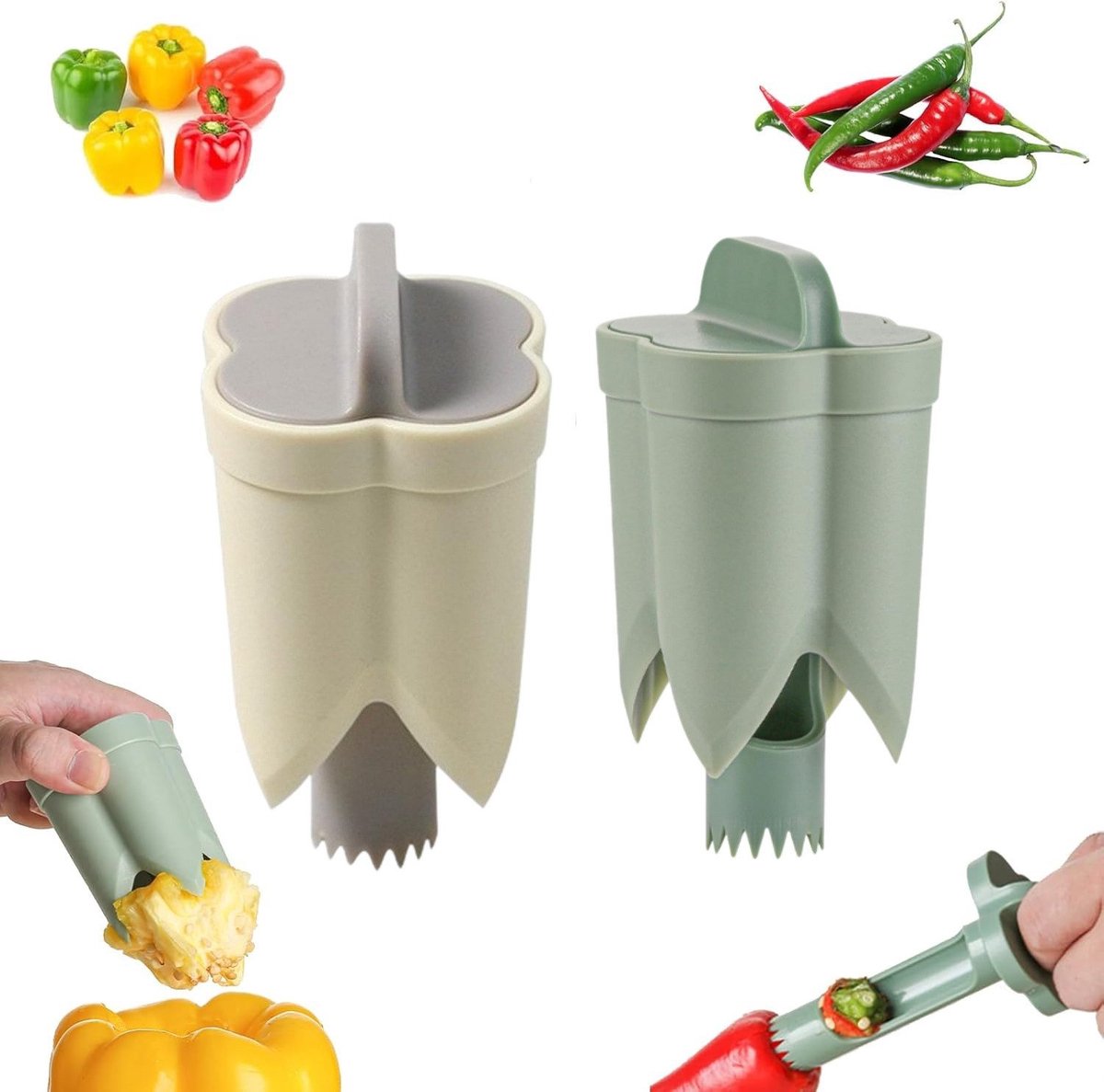 Claoner 2 stuks peper picker - 2 in 1 Red Bell peper zaden picker - fruit en groenten picker snelle grot gereedschap