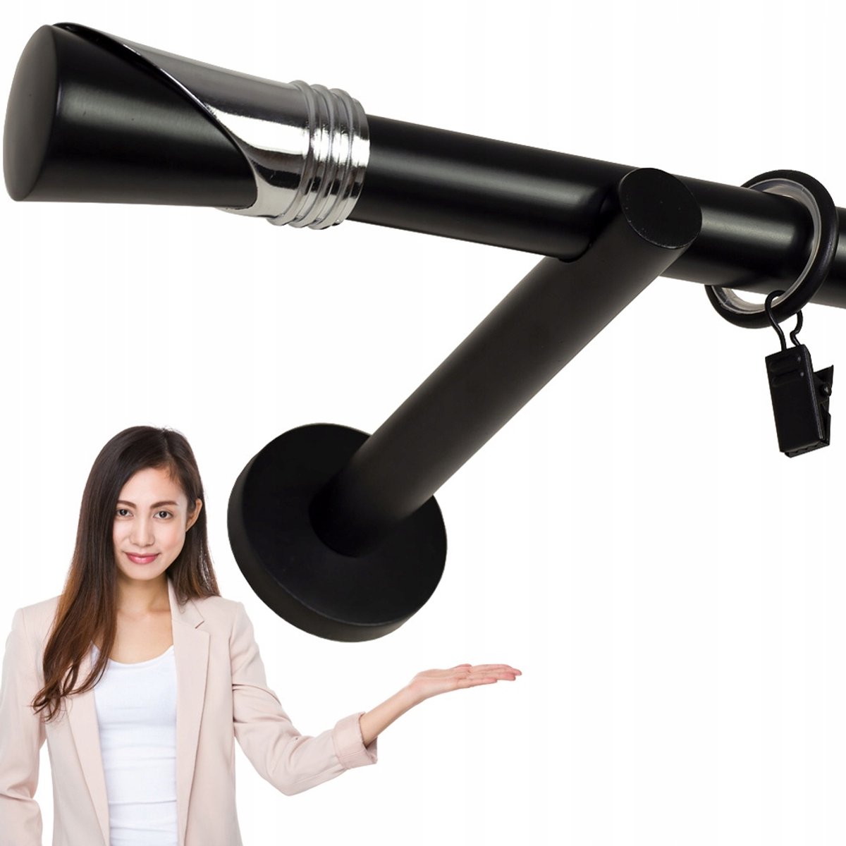 Merkloos Enkele Gordijnroede 19mm Zwart Mat 160cm met Stille Ringetjes
