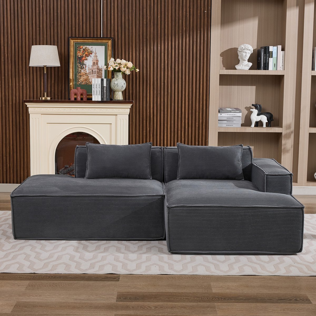 Stoffen 3-zitsbank 235 cm met pocketvering - Compact en modern design - Geschikt voor kleine woonkamer en appartement - Inclusief 2 kussens - Vuilafstotende bekleding en hoogwaardig schuim