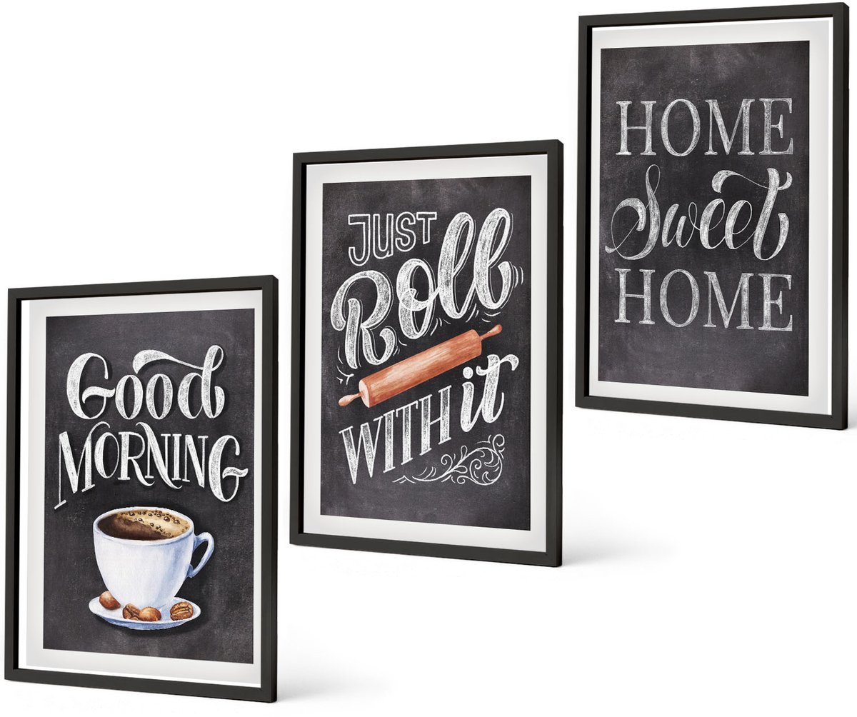 Coloray 3-Delige Schilderij Set - Home Keuken Motieven Schoolbord Lettering - 40 x 60 cm - Stijlvolle Wanddecoratie - Interieur - Stijlvolle Muurdecoratie