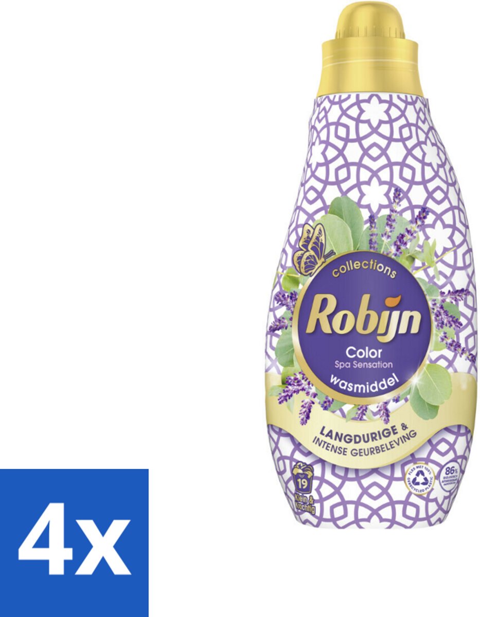 4 x Robijn - Klein & Krachtig Spa Sensation - Vloeibaar Wasmiddel - 19 Wasbeurten - 665 ml - Wasmiddel - Vloeibaar Wasmiddel - Gekleurde Was - Wasverzachter - Wasparfum