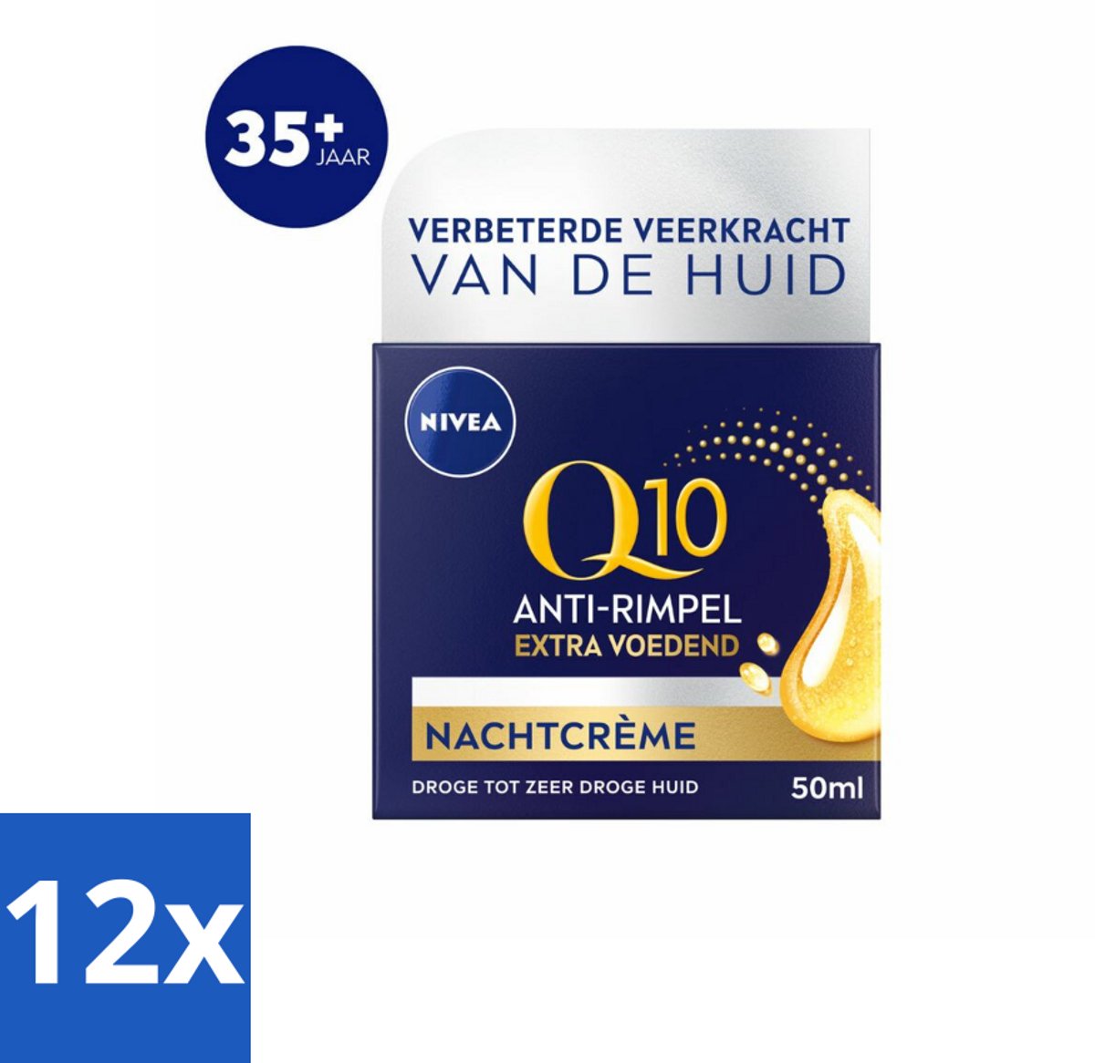 12 x NIVEA - Nachtcrème - Q10 Extra Voedend - Voor droge huid - Anti-Rimpel - Met Creatine - 50 ml - NIVEA Q10 - Nachtcrème - Droge Huid - Anti-rimpelcrème - Hydratatie