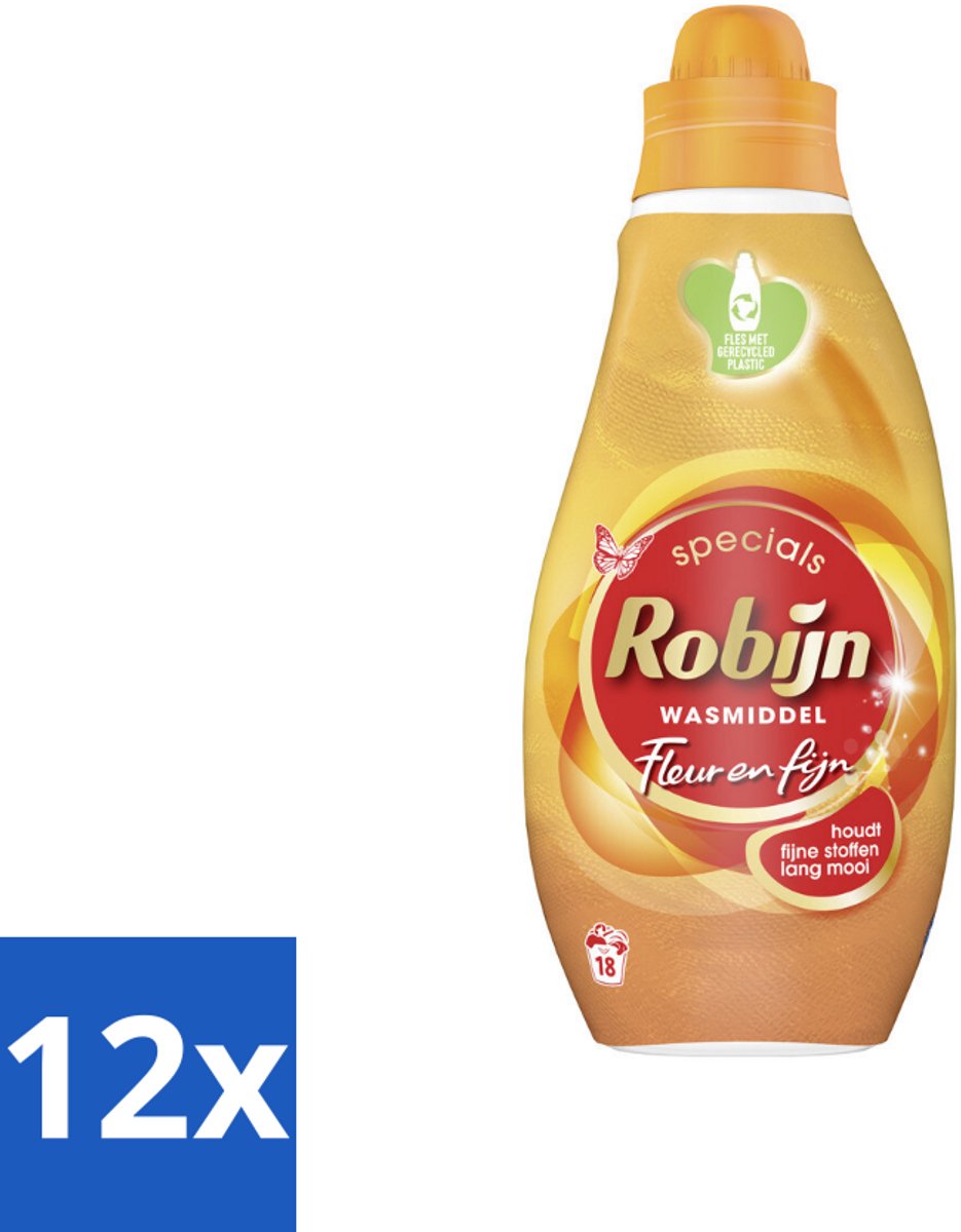 12 x Robijn Specials - Fleur & Fijn - Vloeibaar Wasmiddel - 18 Wasbeurten - Wasmiddel - Vloeibaar Wasmiddel - Wasmiddel Voor Gekleurde Was - Wasmiddel Voor Fijne Stoffen - Biologisch Afbreekbaar Wasmiddel