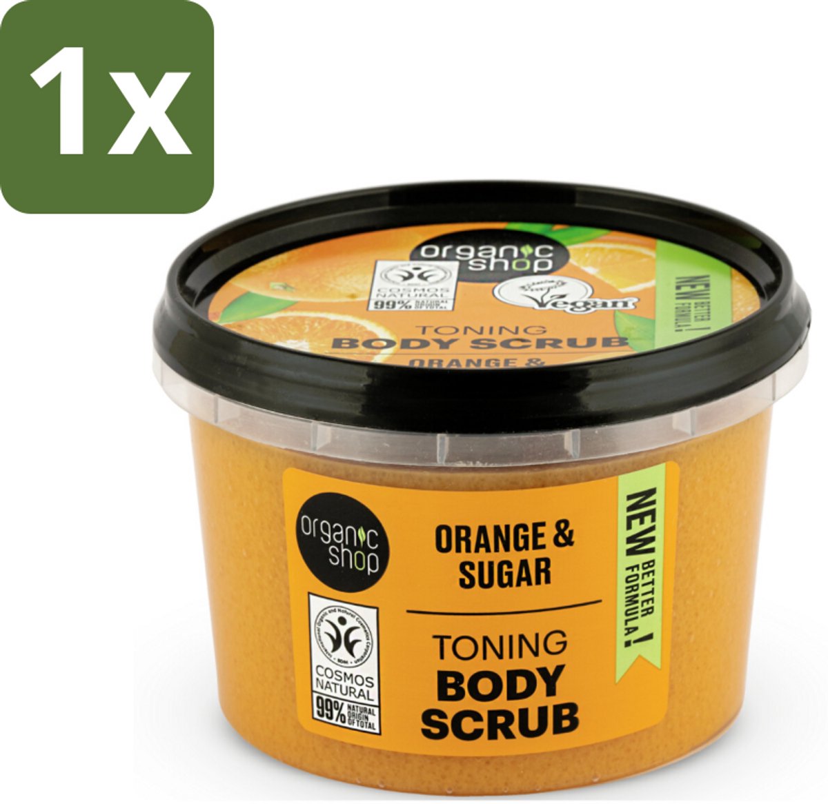 1 x Organic Shop - Body Scrub Orange - Verzorgend en Geurend - 250 ml - Bodyscrub - Huidverzorging - Exfoliatie - Sinaasappelolie - Natuurlijke Huidverzorging