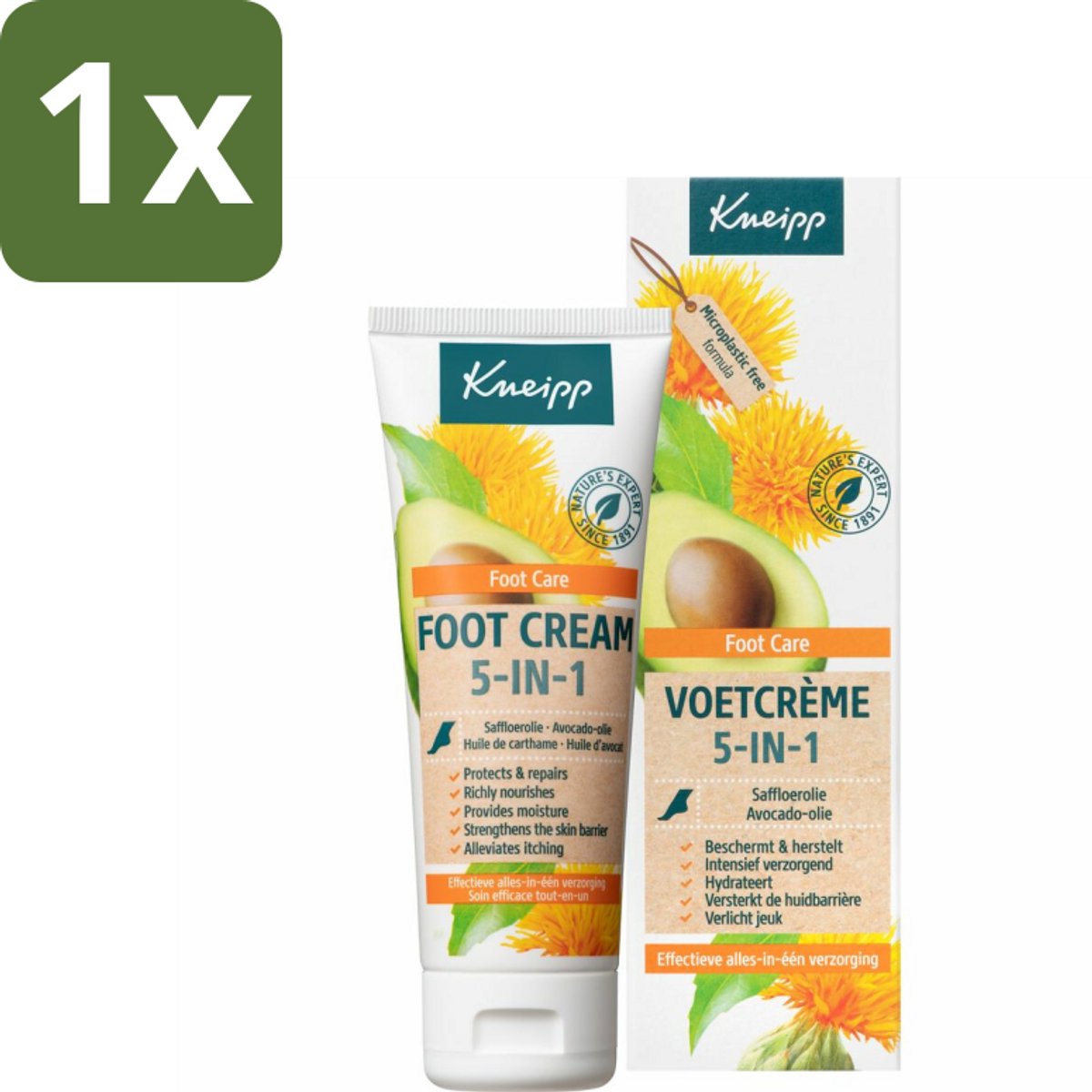1 x Kneipp - Voetcrème 5‑in‑1 - Verlicht jeuk, hydrateert & herstelt - 75 ml - Voetcrème - Voetverzorging - Voeten Hyderate - Jeuk Verlichten - Droge Voeten