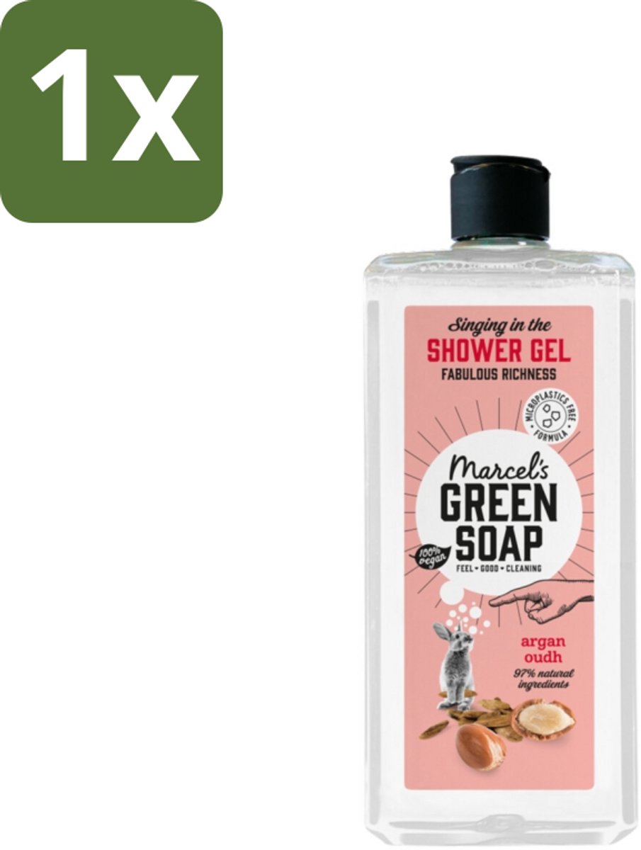 1 x Marcel's Green Soap - Douchegel - Argan & Oudh - Verzorgend & zacht - 300 ml - Douchegel Argan Oudh - Verzorgende Douchegel - Natuurlijke Douchegel - Vegan Douchegel - Biologisch Afbreekbaar