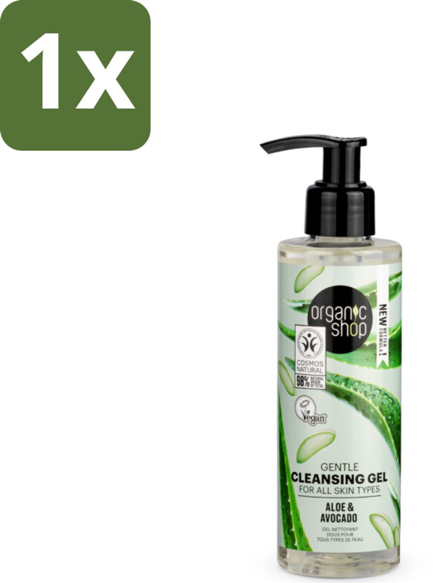 1 x Organic Shop - Cleansing Gel Avocado & Aloe - Verfrissend en Hydraterend - 200 ml - Gezichtsreiniging - Avocado-olie - Aloë-extract - Natuurlijke Reiniging - Hydraterend